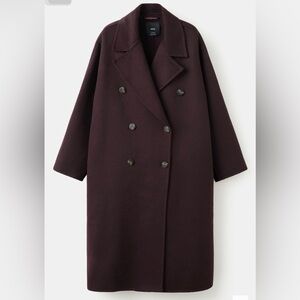 Mango Double-Breasted Dark Plum Coat